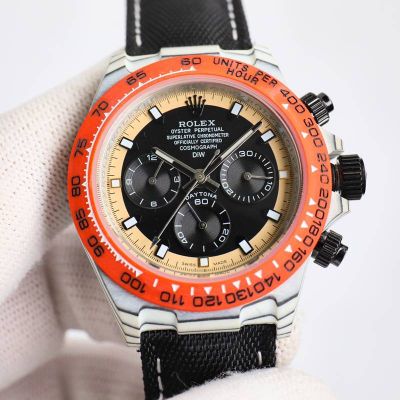 Black ROLEX Daytona Replica 40*12.4MM Carbon Fiber Case Premium Black Dial Orange/Black Bezel Watch